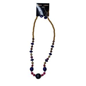 Fashion Earrings Jewelry Set Necklace and Earrings Navy Blue, Pink Gold